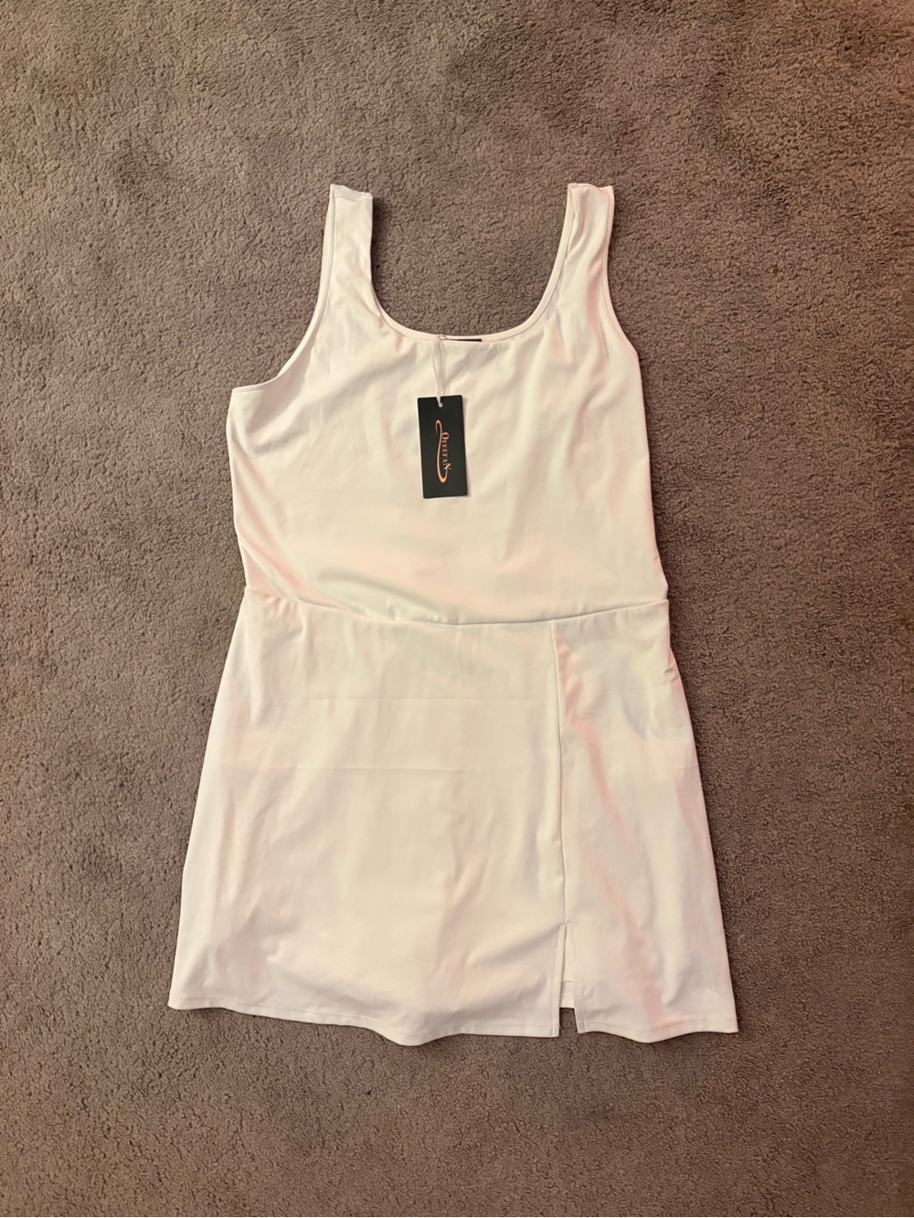 Sleeveless White Arhletic Dress with Subtle Side Slit